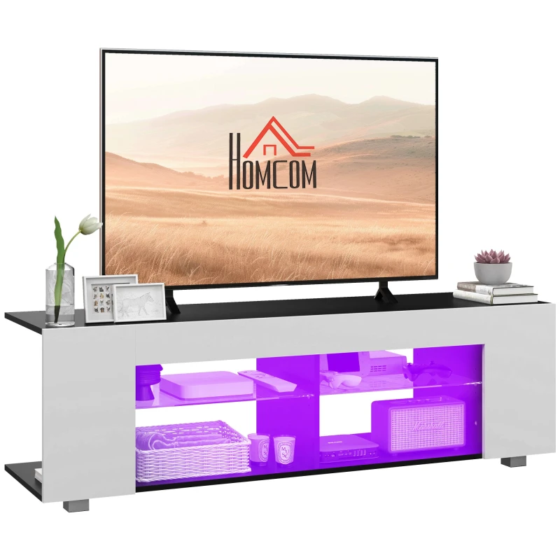 Image of HOMCOM TV Stand 145cm TV Unit With RGB LED Light For 60''tv White 839-715V70WT