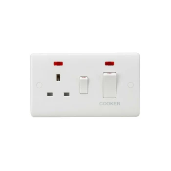 Image of Curved Edge 45A DP Cooker Switch and 13A Socket with Neons (White Rocker) - Knightsbridge