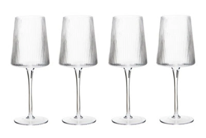 Image of Orsina Sturdy Set Of Four Ribbed Wine Glasses,430Ml Crystal Glassware With Tall Stem,stylish Goblet With Sleek Base