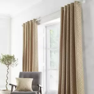 Image of Apple Tree - Appletree Loft Asha Geometric Diamond Jacquard Eyelet Lined Curtains, Ochre, 46 x 72 Inch