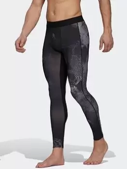 Image of adidas Techfit Allover Print Training Long Tights, Multi, Size S, Men