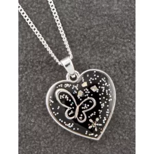 Image of Midnight Sparkle Silver Plated Heart Butterfly Necklace
