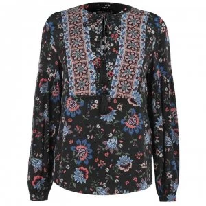 Image of SET Floral V Neck Blouse - 0531 Blue WHITE