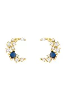 Image of Gold Plated Cubic Zirconia Multi Coloured Crescent Stud Earrings