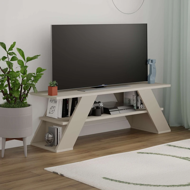 Image of Decortie Farfalla' TV Unit Multimedia Centre with Shelves 120cm in Beige Size: 1 Pack Beige Unisex 1 Pack