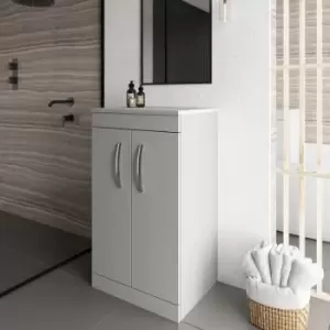 Image of Nuie - Athena Floor Standing 2-Door Vanity Unit and Worktop 500mm Wide - Gloss Grey Mist