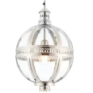 Image of Hanging Ceiling Pendant Light Nickel & Clear Glass Vintage Lamp Bulb Ball Shade
