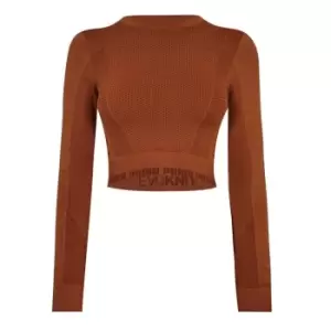 Image of Puma Evoknit Seamless Long Sleeve Crop Top Womens - Brown