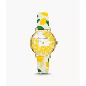 Image of Kate Spade New York Womens Metro Three-Hand White And Yellow Leather Watch - White / Yellow