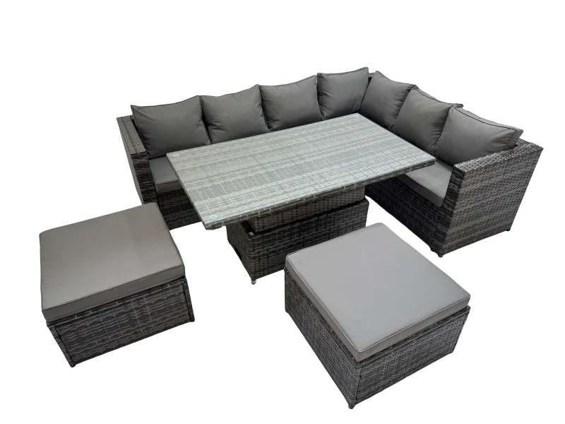 Image of Fimous 8 Seater Rattan Corner Sofa Sets with 2 Big Footstools Dark Grey Mixed Dark Grey Unisex