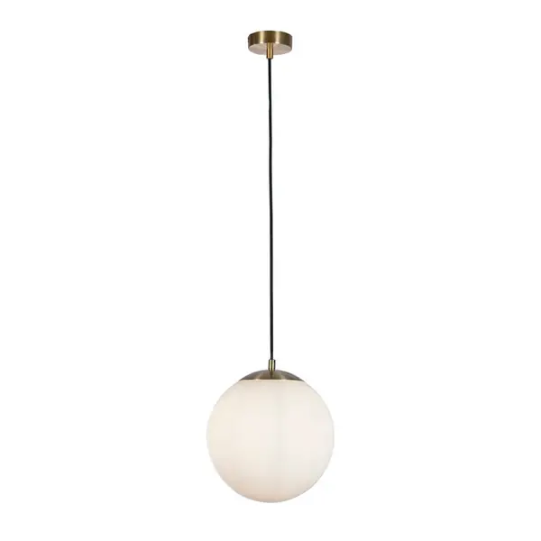Image of Searchlight Atom II Medium Ceiling Pendant Light - Satin Brass & Opal Glass