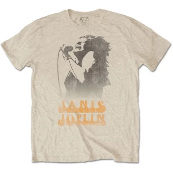 Image of Janis Joplin - Working The Mic Unisex Medium T-Shirt - White