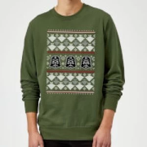 Image of Star Wars Christmas Darth Vader Imperial Starship Knit Green Christmas Sweatshirt - L - Green