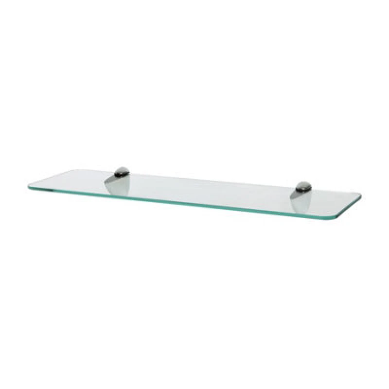 Image of Harbour Housewares Rounded Floating Glass Shelf - 50Cm - Silver Brackets - Bathroom Shower Storage Vanity Display Unit Shelf