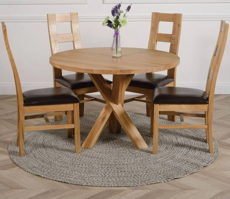 Image of Thats Furniture Oregon Round Oak Dining Table & 4 Yale Chairs in Brown Brown Unisex