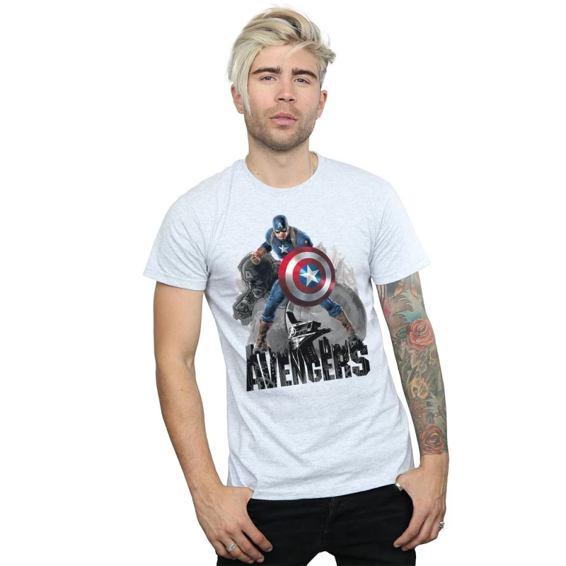 Image of Marvel Marvel Men Captain America Action Pose T-Shirt in Grey Size: Small Grey S Male 5057245969352