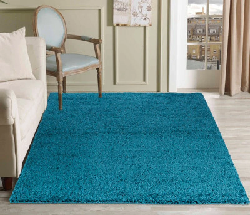 Image of Desire Rugs Plain Living Room Shaggy Area Rugs Teal 80X150 Cm