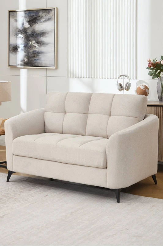 Image of More4Homes Solna 2 Seater Scandi Style Fabric Living Room Sofa (Beige)