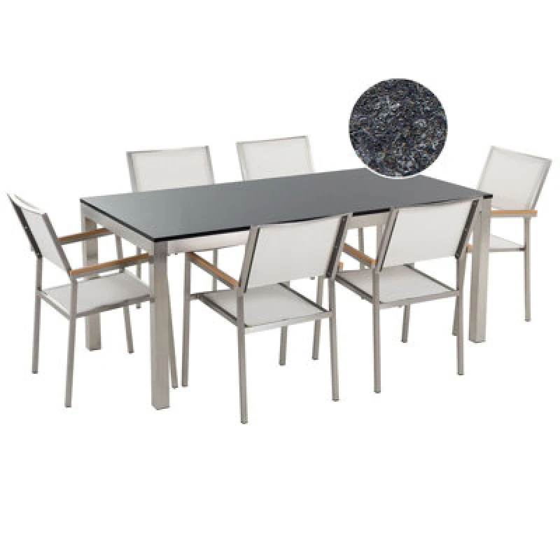Image of Beliani Garden Dining Set 6 Seater Grosseto Granite Flamed Black/ White