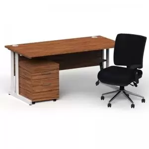 Image of Impulse 1600800 White Cant Desk Walnut 2 Dr Mobile Ped & Chiro