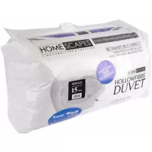 Image of HOMESCAPES 15 Tog Hollowfibre Single Winter Duvet - White