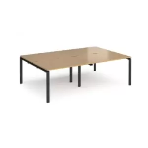 Image of Bench Desk 4 Person Rectangular Desks 2400mm Oak Tops With Black Frames 1600mm Depth Adapt