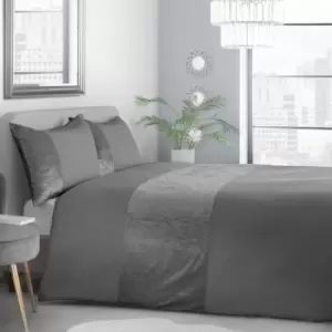 Image of Isabella Rose Amelia Crushed Velvet Duvet Set - Charcoal - King TJ Hughes