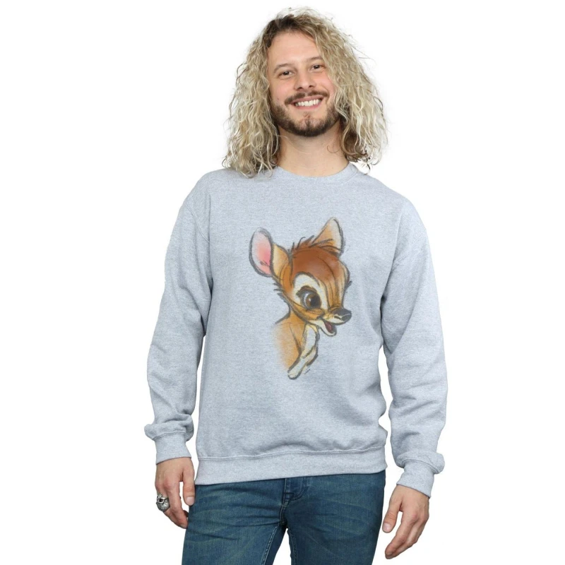 Image of Disney Men Bambi Drawing Sweatshirt in Grey Size: Small Grey S Male 5057955024723