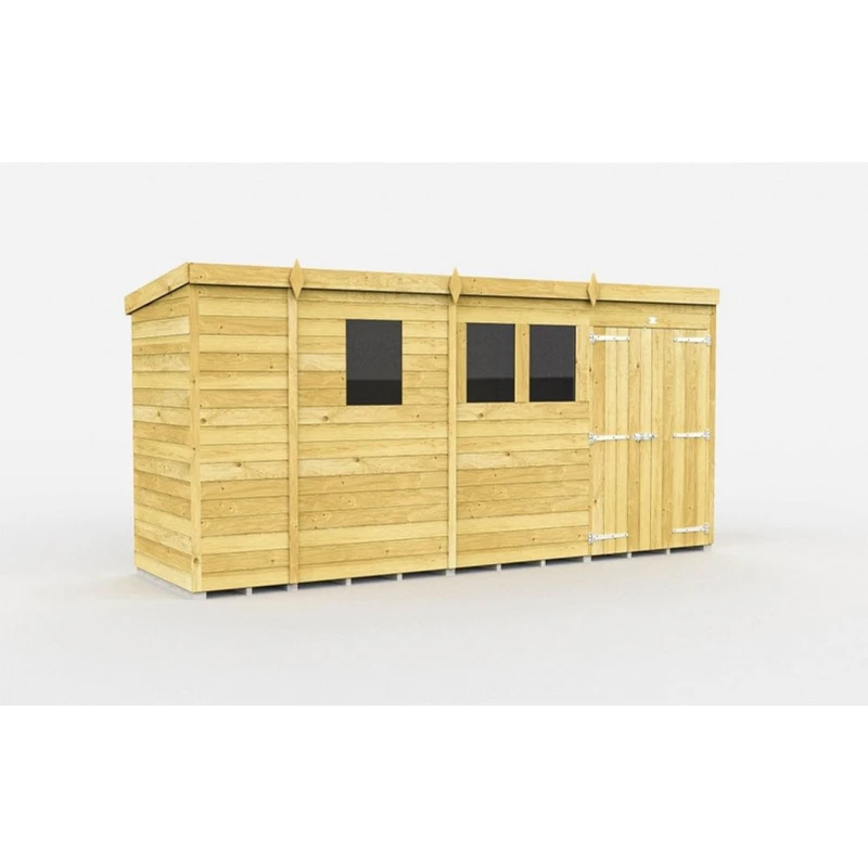 Image of Buttercup Farm 13 x 4 Feet Pent Shed - Double Door W/ Windows - L118 x W387 x H201cm in Brown Brown Unisex