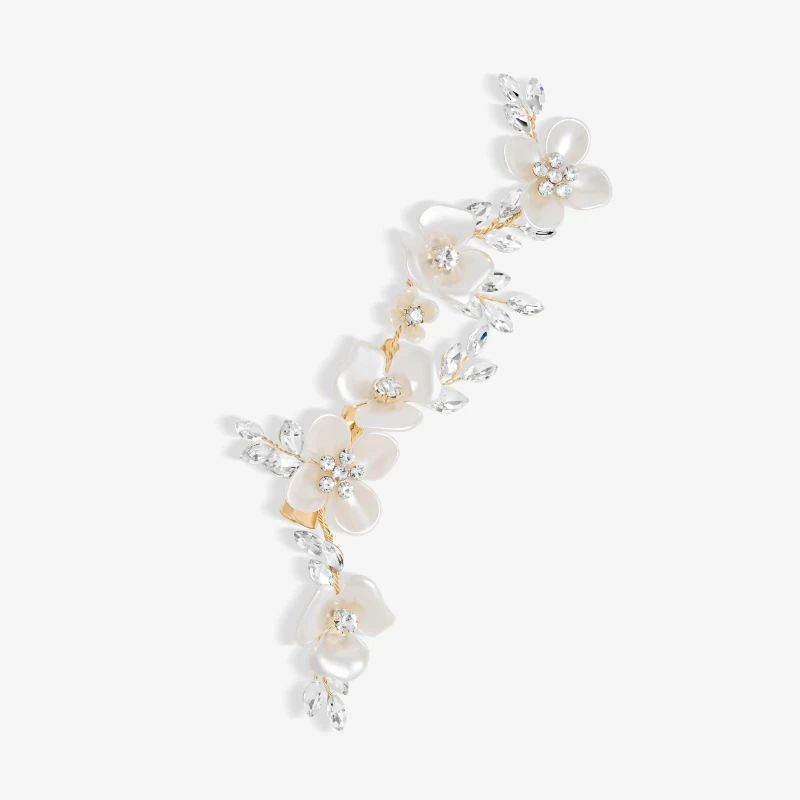 Image of Jon Richard Gold Plated White Floral And Crystal Hair Slide Gold