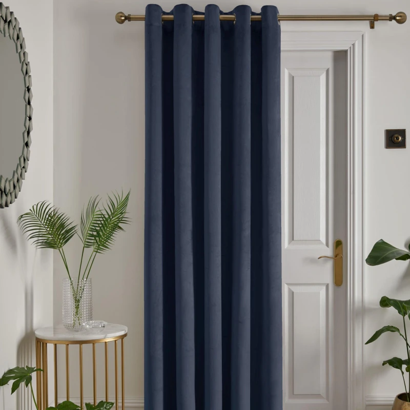 Image of Laurence Llewelyn-Bowen 'Montrose' Velvet Blackout Eyelet Single Panel Door Curtain Navy