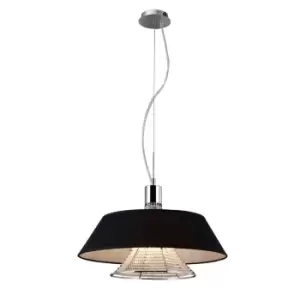Image of Davina Ceiling Pendant with Black Shade 3 Light Polished Chrome, Crystal