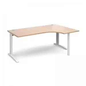 Image of TR10 right hand ergonomic desk 1800mm - white frame and beech top