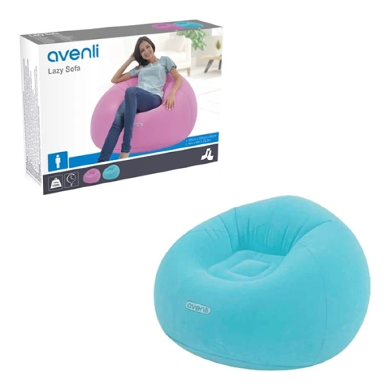 Image of Avenli Inflatable Flocked Lazy Chair - Blue
