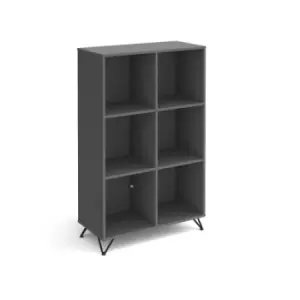 Image of Tikal cube storage unit 1370mm high with 6 open boxes and Black hairpin legs - grey
