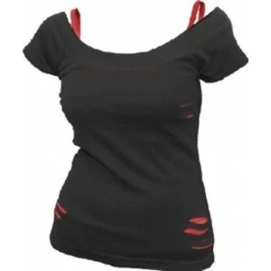 Image of Spiral Plain Ripped 2-in-1 T-Shirt Medium Black