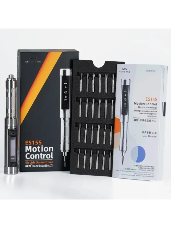 Image of MINIWARE ES15S intelligent Motion Control Electric Screwdriver USB Chargeable Cordless Screwdriver 24pcs 4mm Bit Set LED lights