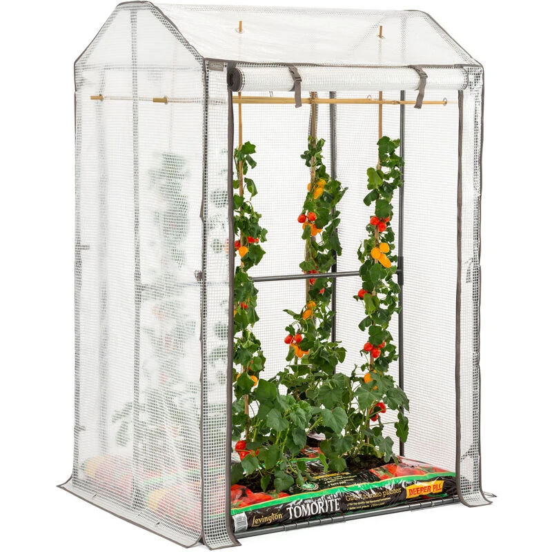 Image of Christow Tomato Growhouse Double Grow Bag Garden Greenhouse PE Mesh Cover Clear