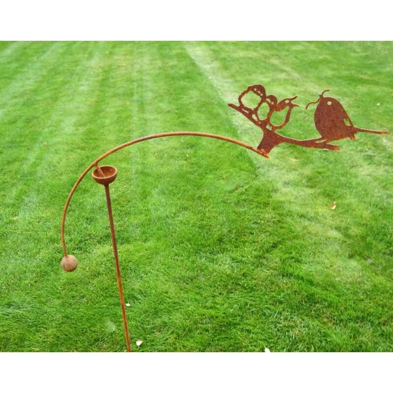 Image of Birds Feeding Wind Rocker Single Bare Metal/Ready to Rust - Steel - L66 x H148.5cm PoppyforgeBIRDSFEEDINGWINGR50