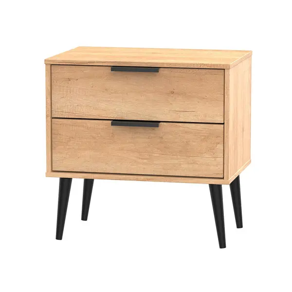 Image of Welcome Furniture Ready Assembled Hirato 2 Drawer Sof Oak Midi Chest With Black Wooden Legs HKB009NBNB