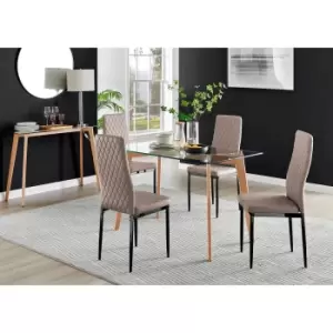Image of Furniture Box Malmo Glass and Wooden Leg Dining Table & 4 Cappuccino Milan Black Leg Chairs