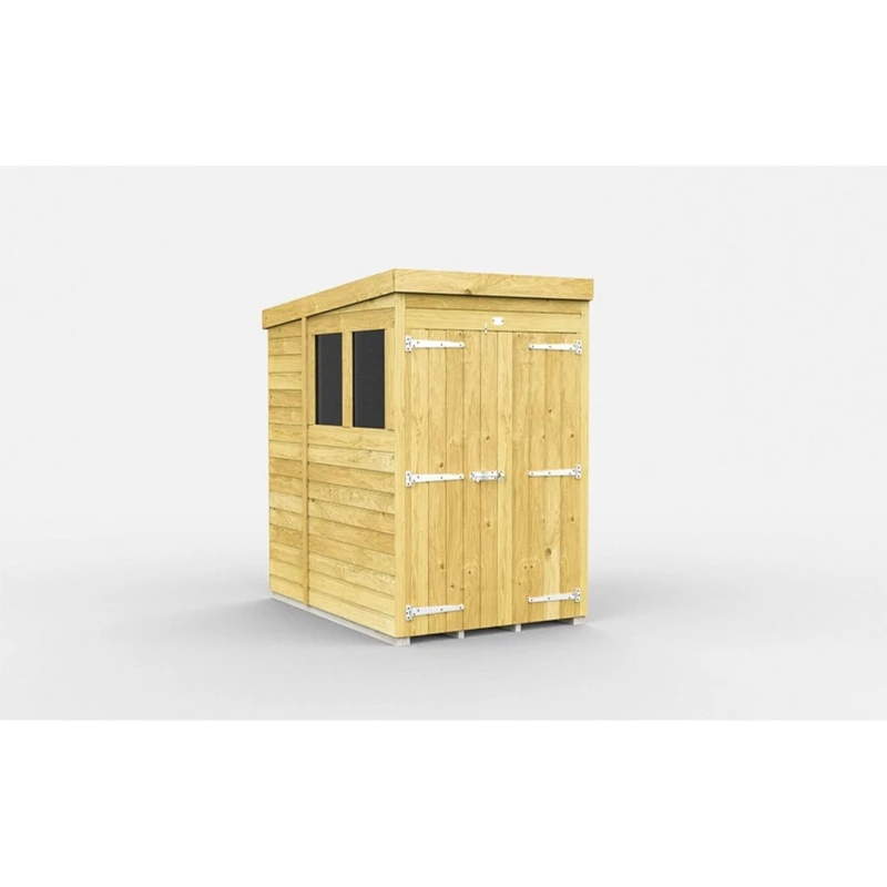 Image of Buttercup Farm 4 x 7 Feet Pent Shed - Double Door W/ Windows - L214 x W127 x H201cm in Brown Brown Unisex