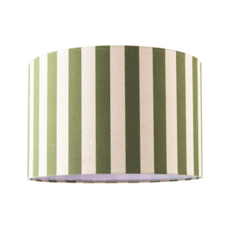 Image of Happy Homewares Garden Olive Green And Oatmeal Linen Striped Shade With Fabric Inner