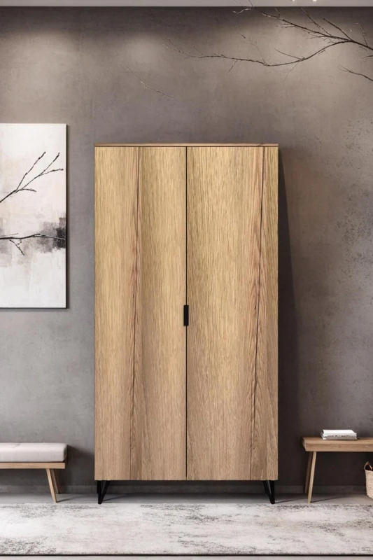 Image of FWStyle FWStyle Cracked Oak 2 Door Double Wardrobe Fast Click Assembly in Brown Brown One Size Unisex 5056413123961
