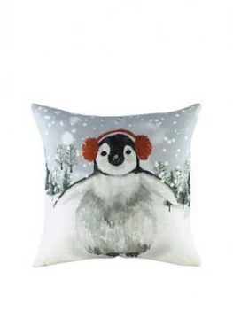 Image of Riva Home Snowy Penguin With Earmuffs Cushion