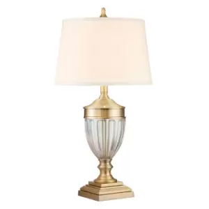 Image of Quoizel Dennison Table Lamp with Round Tapered Shade Brushed Brass
