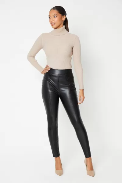 Image of Faux Leather Seam Detail Legging