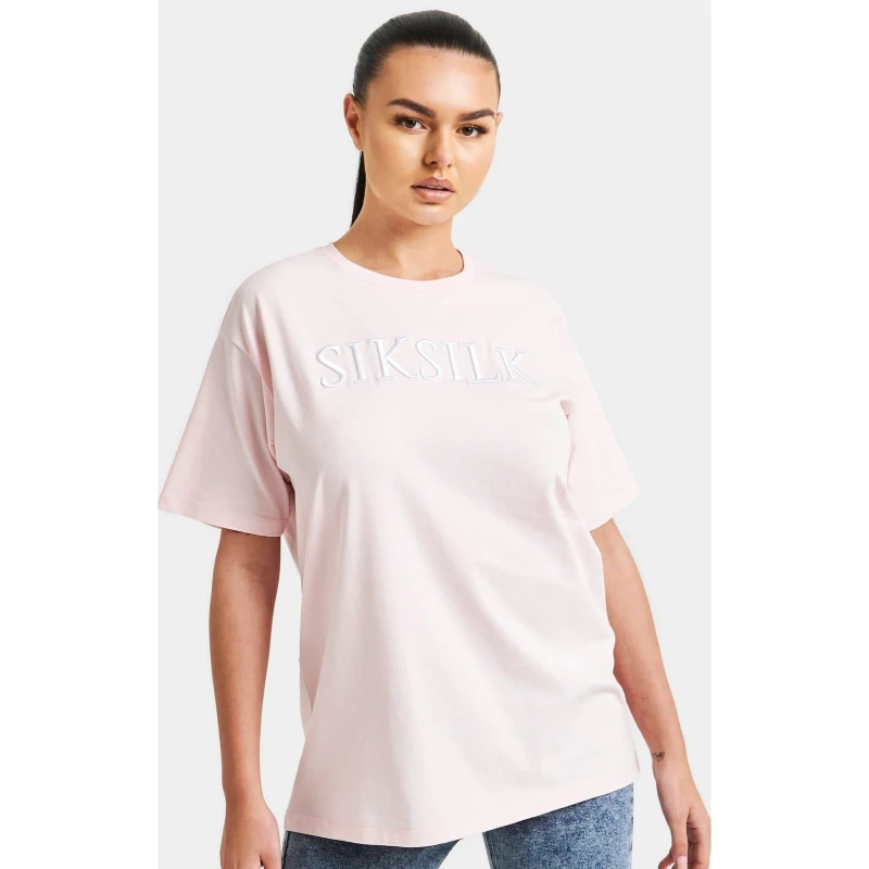 Image of SikSilk Embroidered Boyfriend T-Shirt - Pink Pink 8