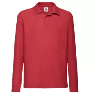 Image of Fruit Of The Loom Childrens Long Sleeve 65/35 Pique Polo / Childrens Polo Shirts (7-8) (Red)