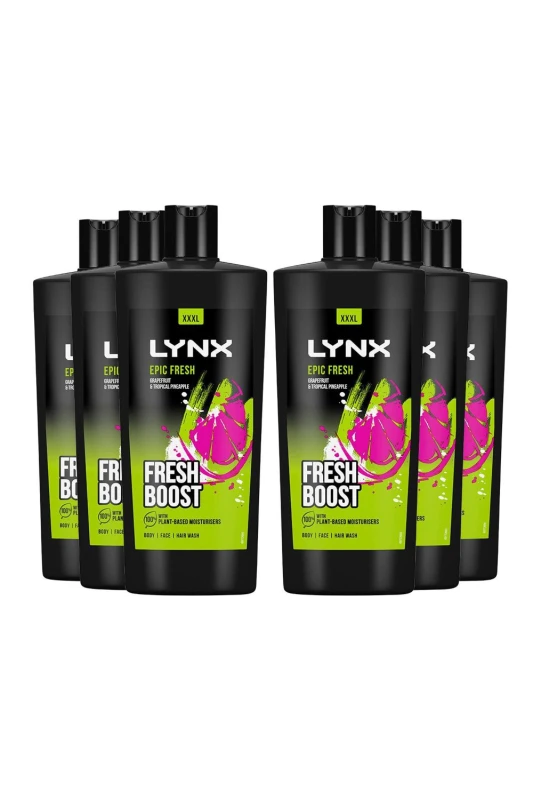 Image of Lynx Epic Fresh 'Shower Gel' Grapefruit & Tropical 700ml 6 Pack Green male